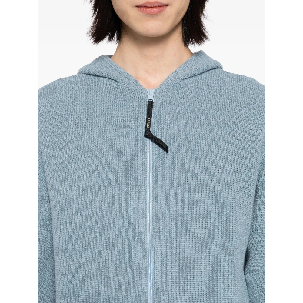 Aspesi Katoenen Gebreide Hoodie met Volledige Rits Blue Heren