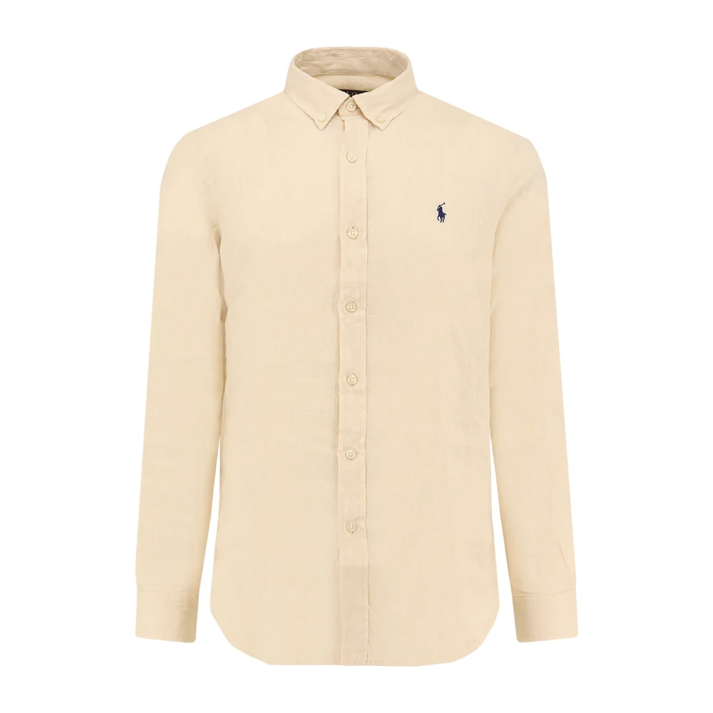 Polo Ralph Lauren Slim Fit Linnen Overhemd met Logoborduursel Beige Heren
