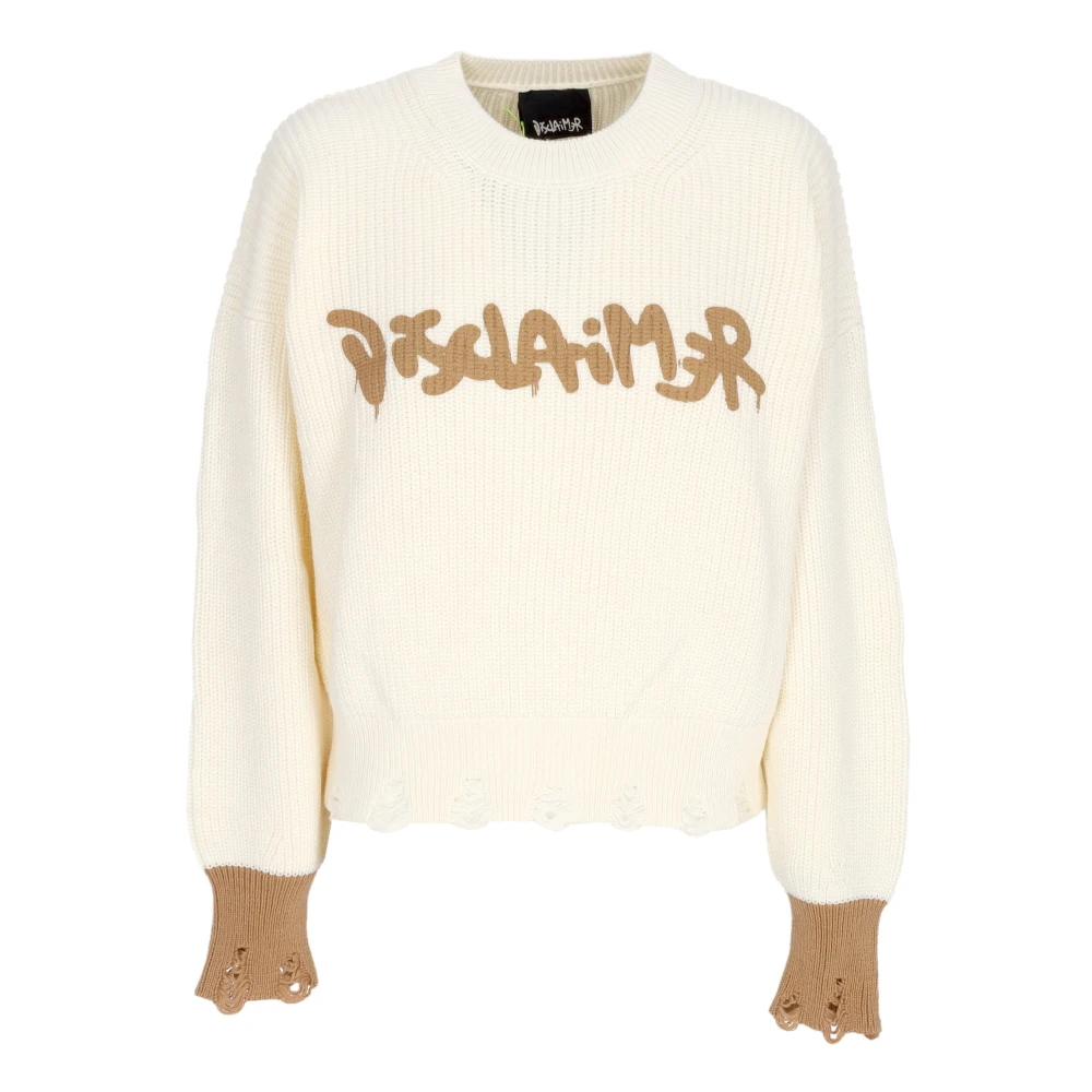 Disclaimer Logo Crewneck Sweater Heavy Yarn Beige Dames