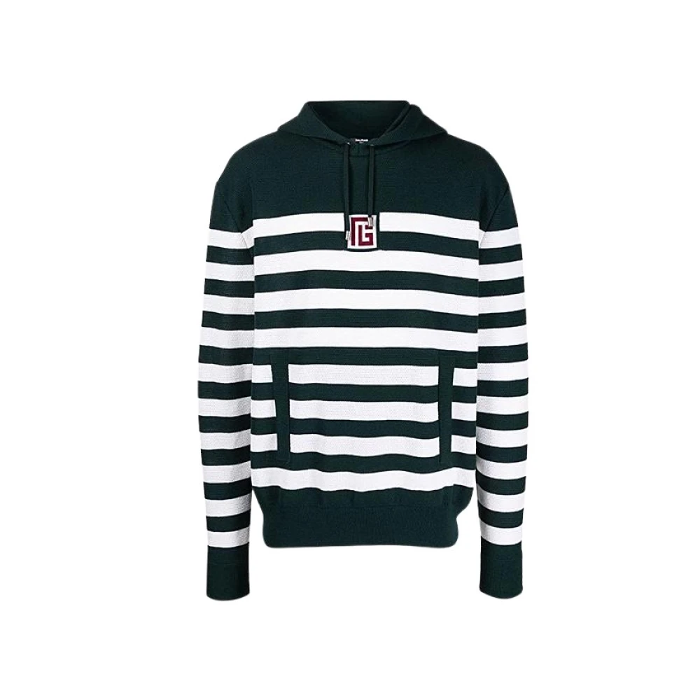 Balmain Wollen Logo Sweatshirt Horizontale Strepen Hoodie Black Heren