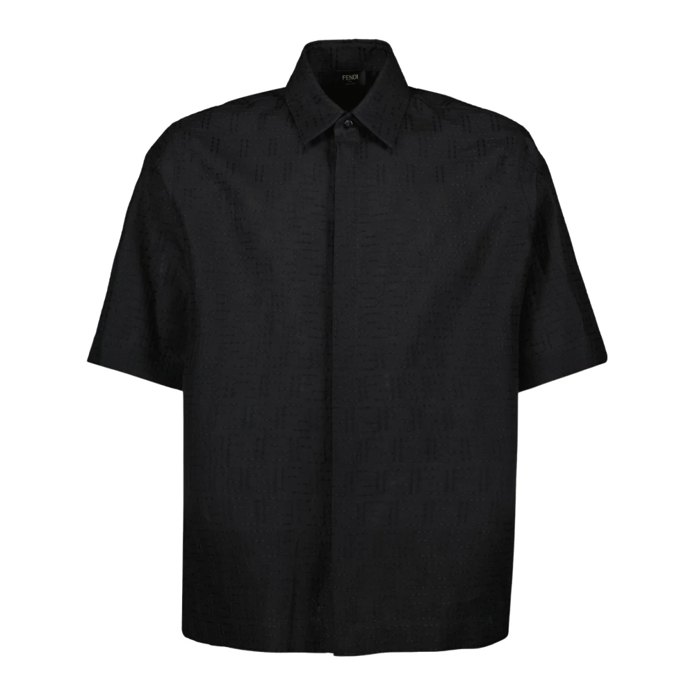 Fendi Men's Black Short Sleeve Shirts, M, Linen Ff Shirt