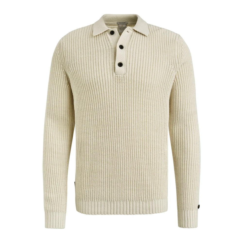 Cast Iron Lange Mouw Creme Polo Shirt White Heren