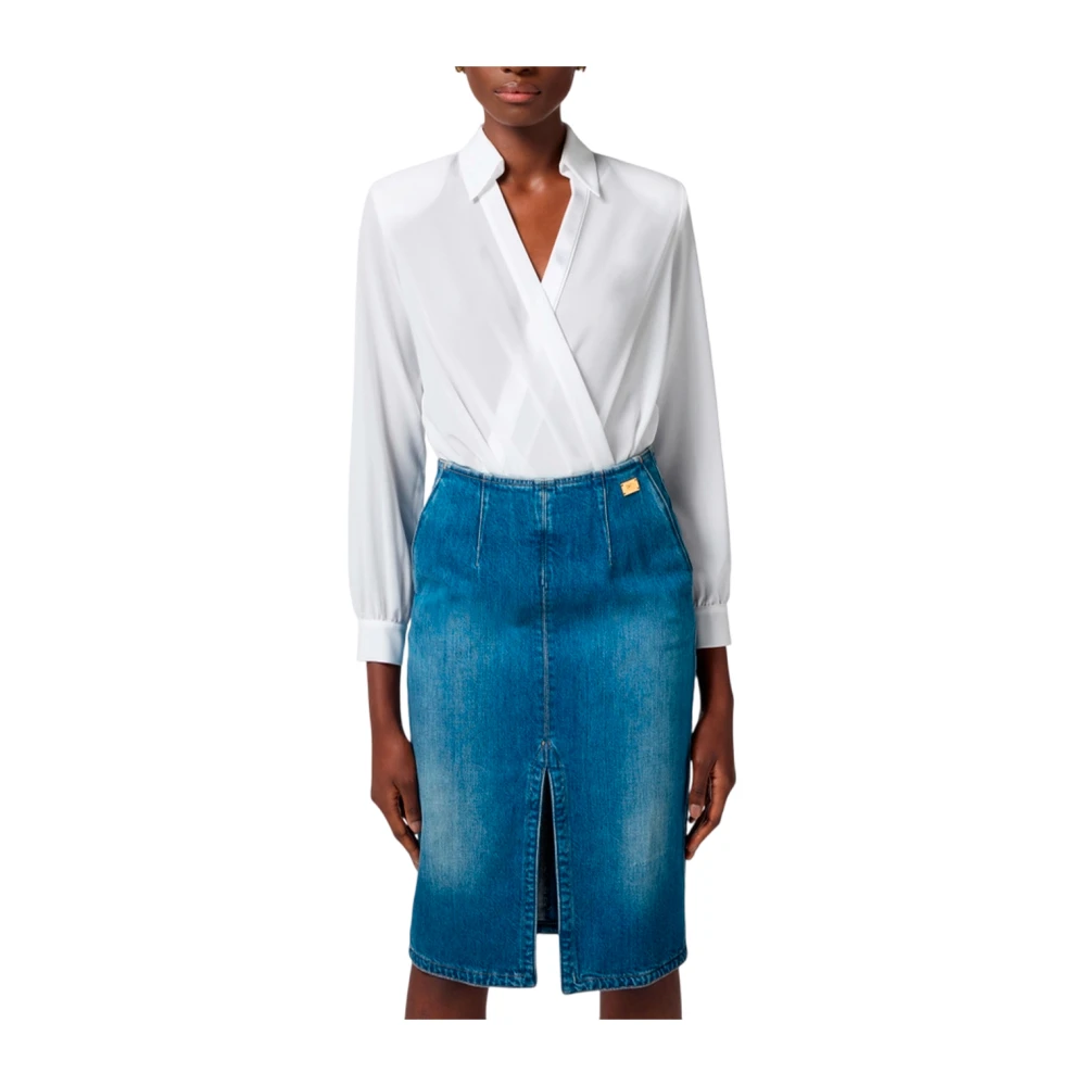 Elisabetta Franchi Georgette Jacquard Lettering Cross-Neck Shirt White Dames