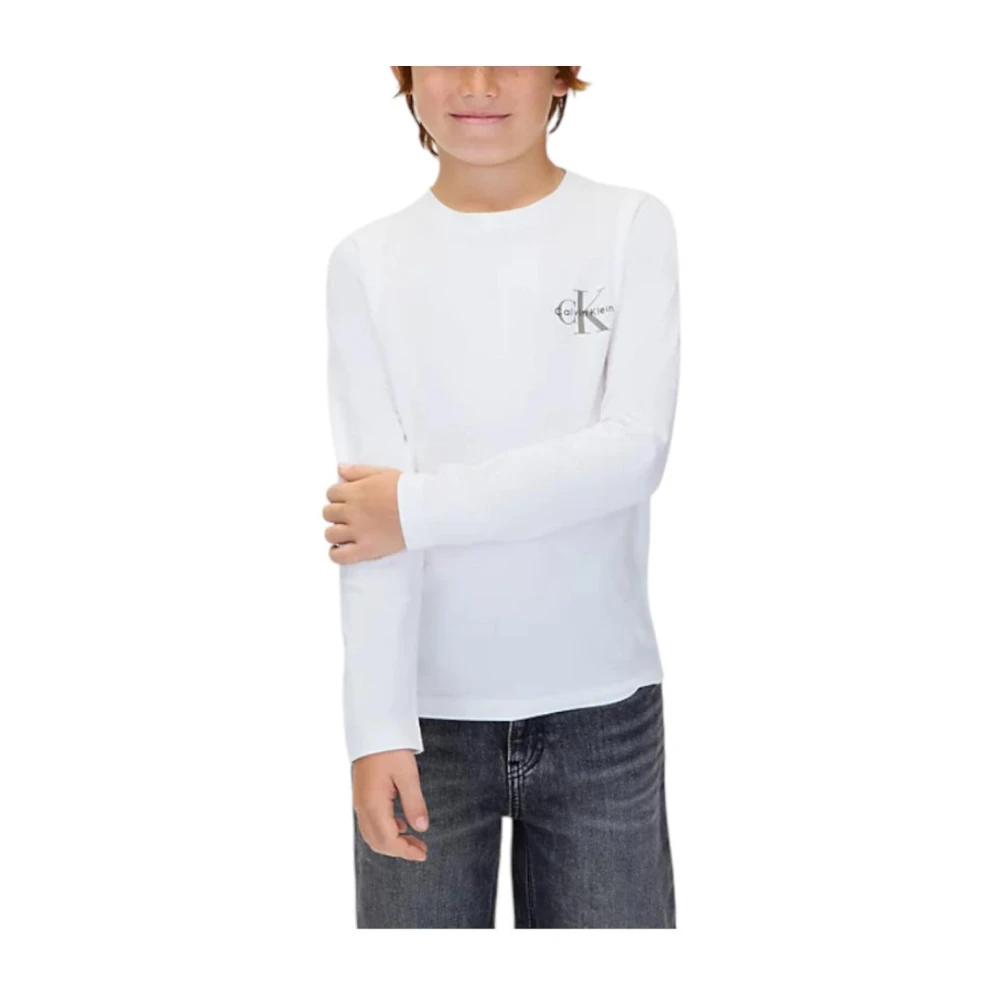 Calvin Klein Boys White Kids Short Sleeve T-Shirts, 16 Y, Monologo Long Sleeve Tee