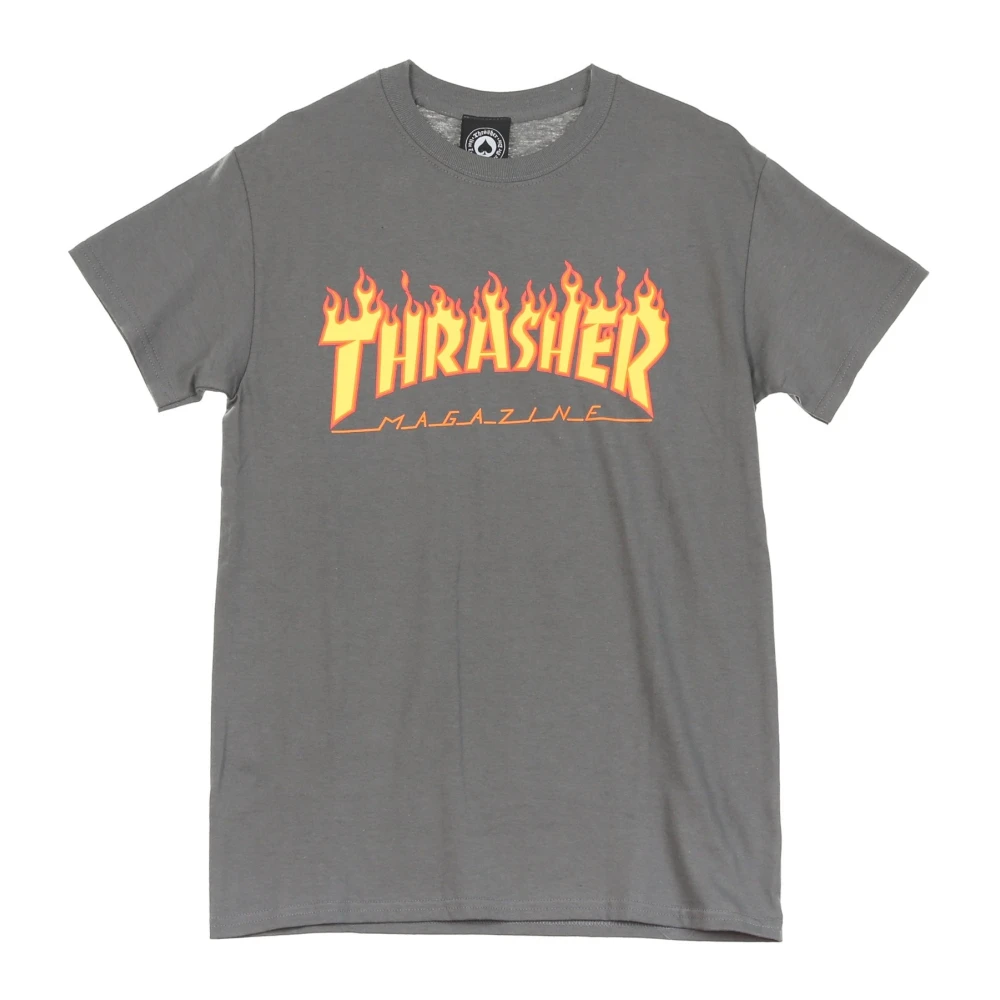 Thrasher Men's Grey/Yellow Flame Tee T-Shirt Charcoal