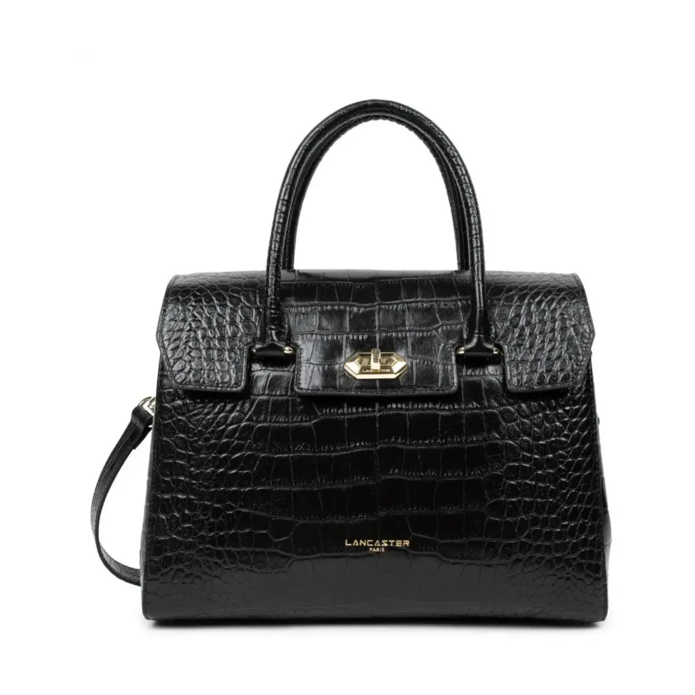 Lancaster Black Handbags, Female, One Size, Exotic Croco Flap Handbag