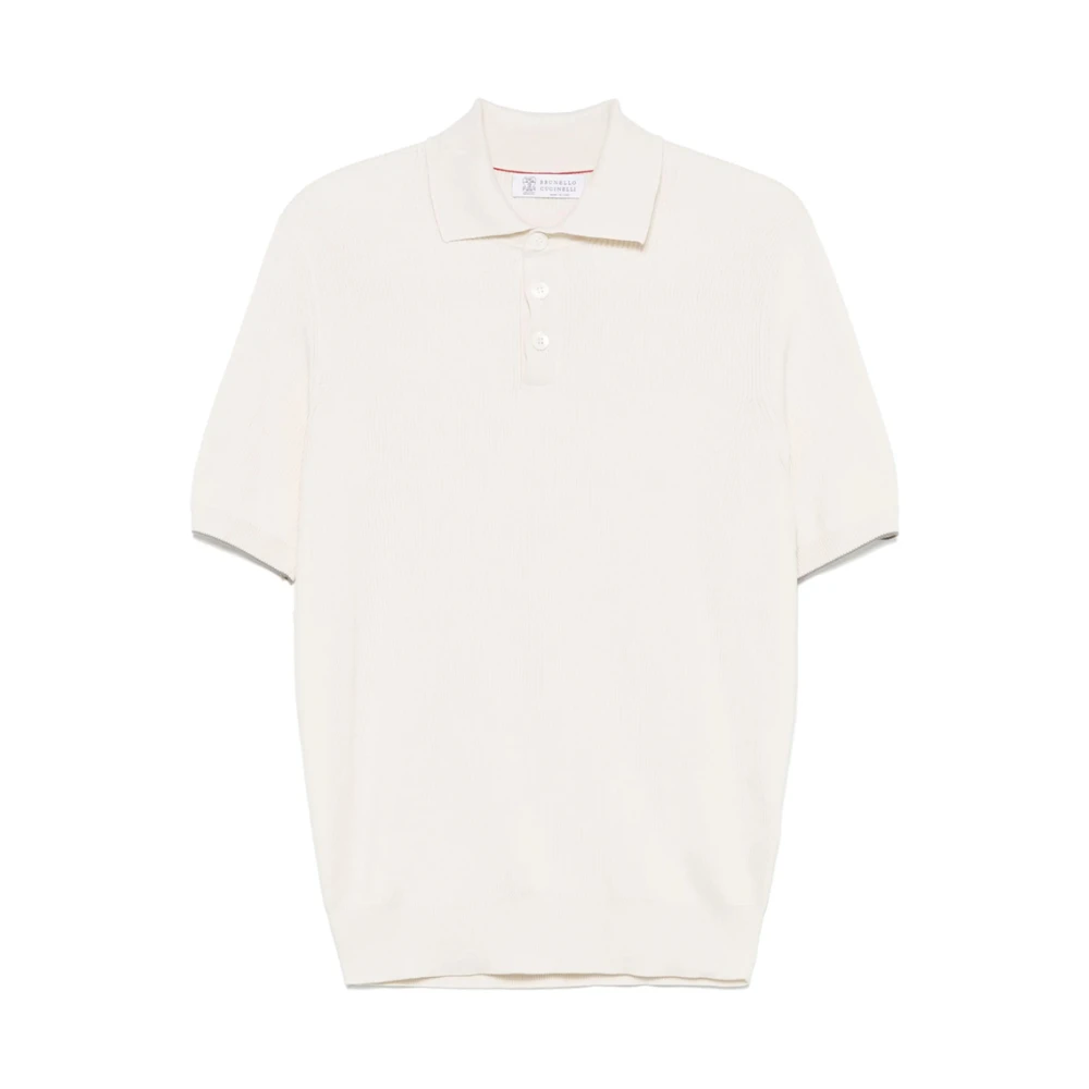 BRUNELLO CUCINELLI Ecru Trui met Knoopsluiting en Korte Mouwen Beige Heren