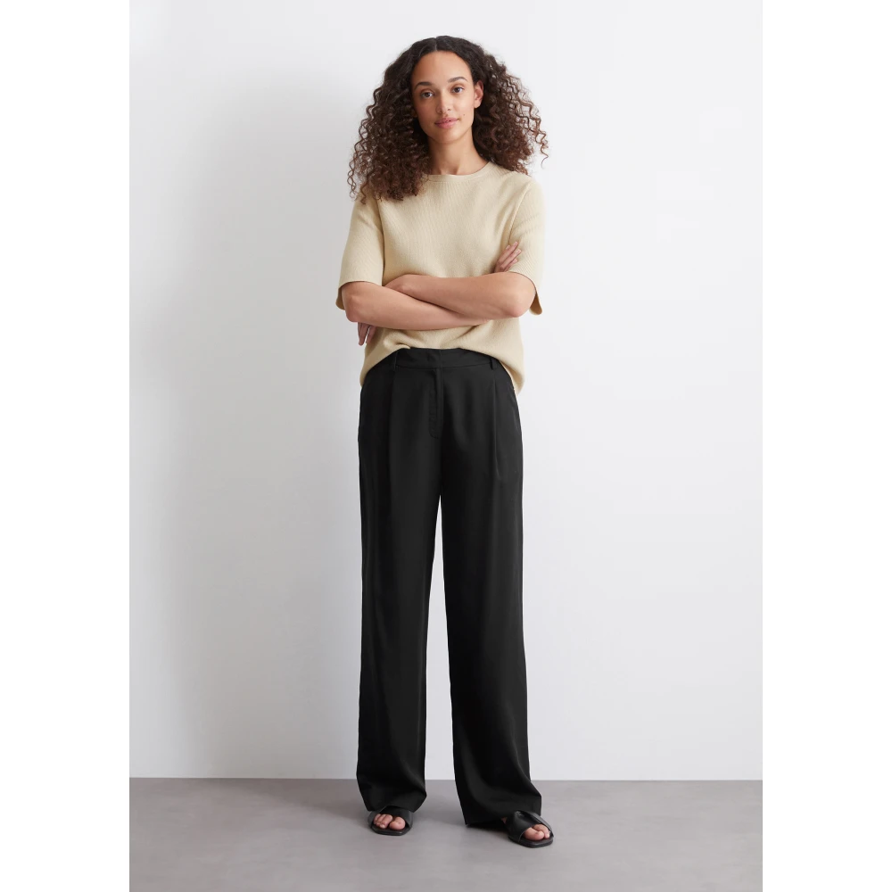 Marc O'Polo Rechte vloeiende geplooide broek Black Dames
