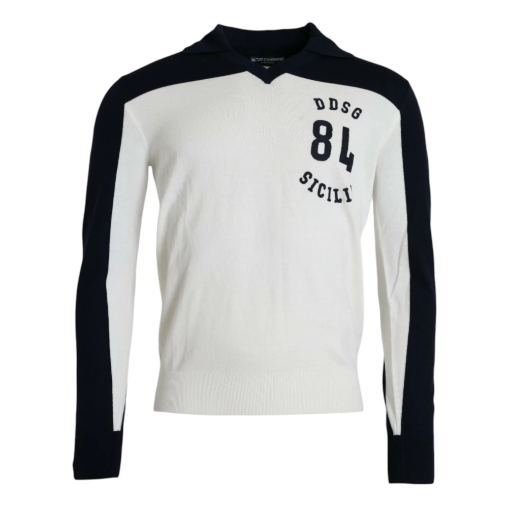 Dolce & Gabbana White Black SICILIA Henley Shirt Pullover Sweater - IT44 | XS - Image 2