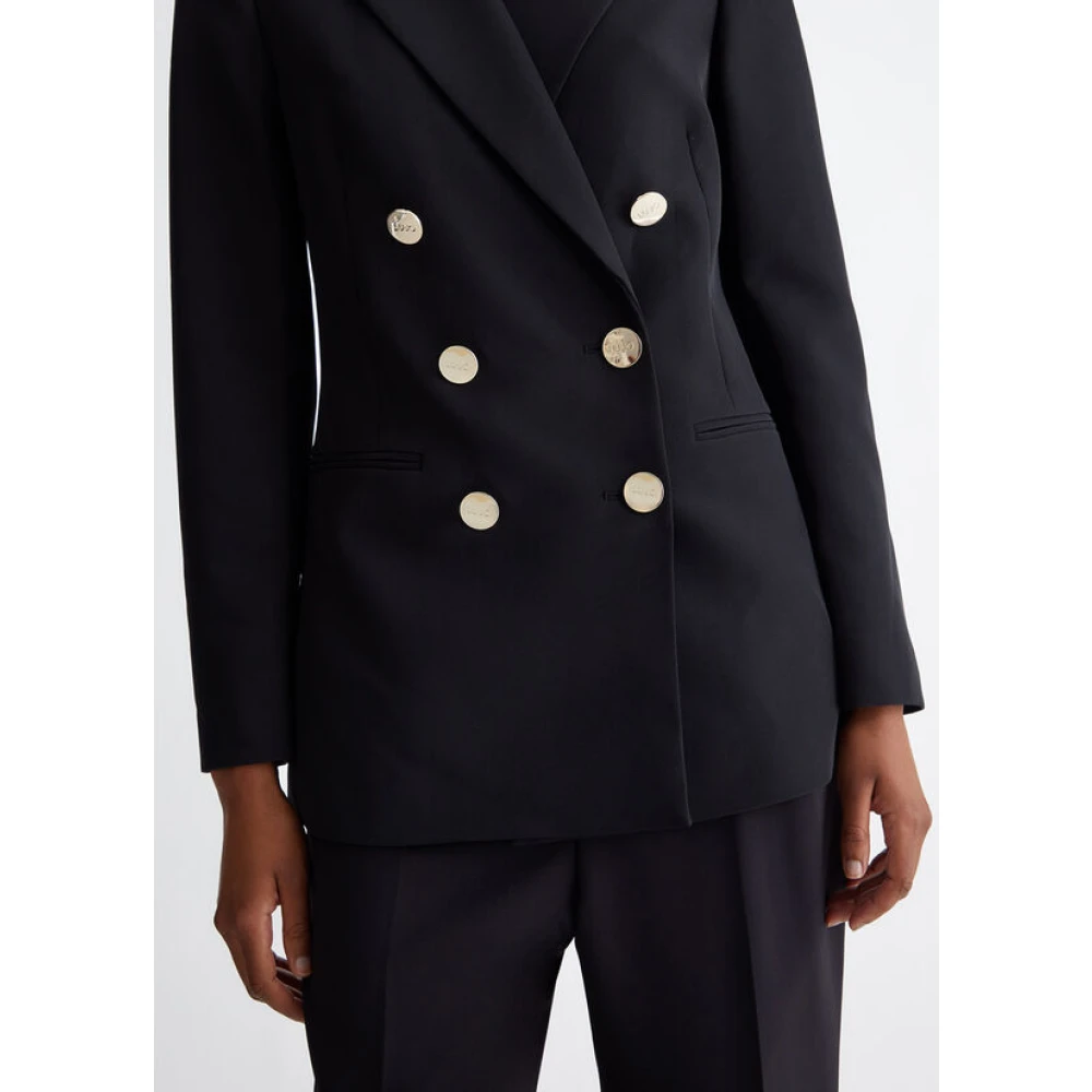 Liu Jo Zwarte stretch blazer met revers Black Dames