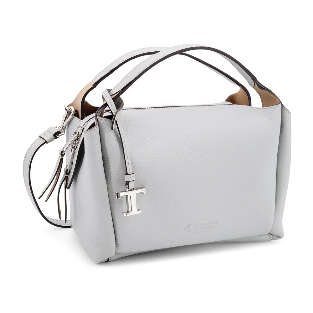 TOD'S Gegraveerde leren handtas met ritssluiting Gray Dames