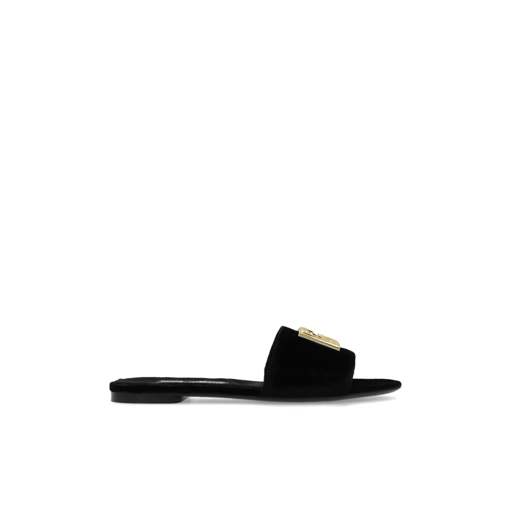 Dolce & Gabbana Velvet Slides Black, Dam