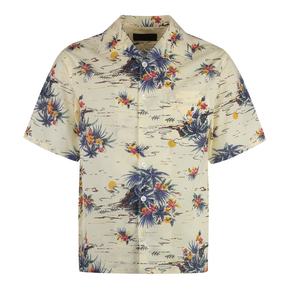 Prada Men's Multicolor Short Sleeve Shirts, L, Short-Sleeved Cotton Shirt