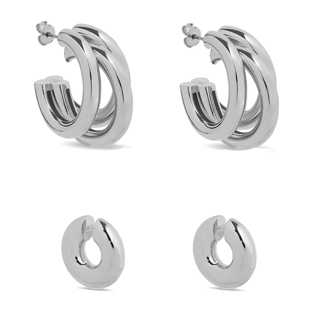 Rabanne Women's Gray Earrings, One Size, Silver Hoops And Punk Ear Cuffs