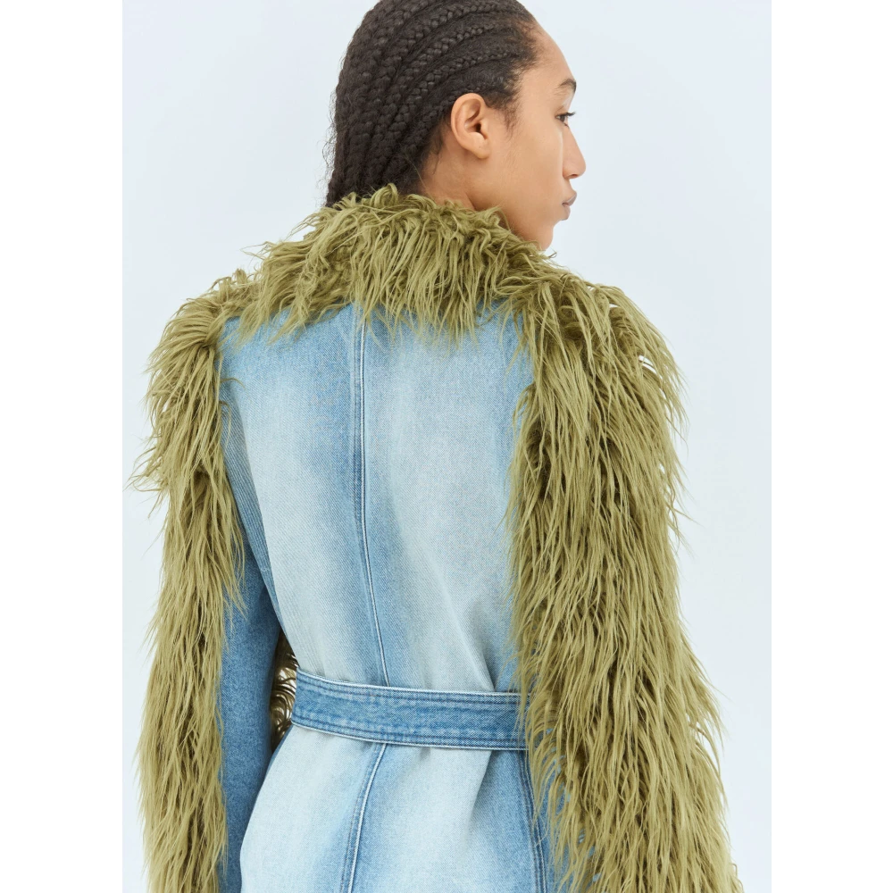 Dries Van Noten Denim & Faux Fur Ceintuurjas Green Dames