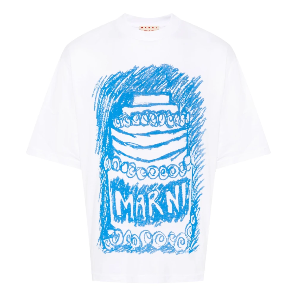 Marni Cake Print Jersey T-Shirt White Heren