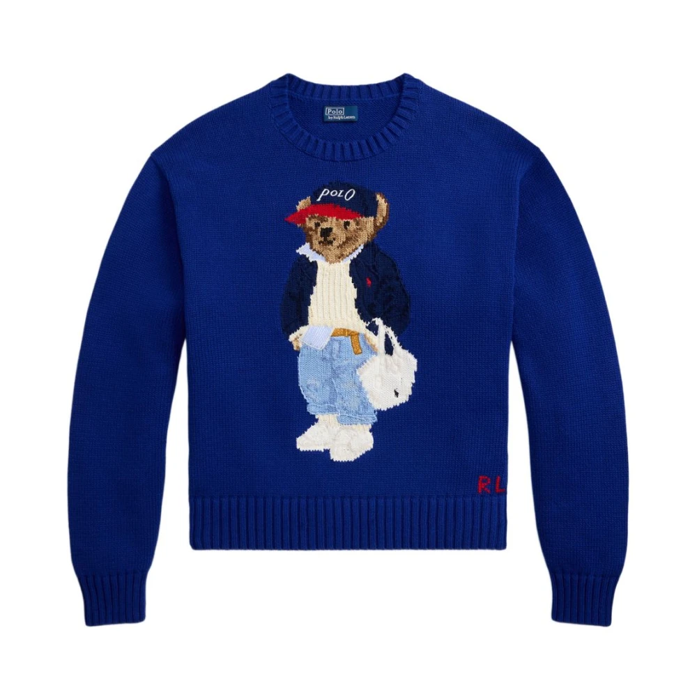 Polo Ralph Lauren Women's Blue Round-Neck Knitwear, S, Maglione Girocollo Con Teddy