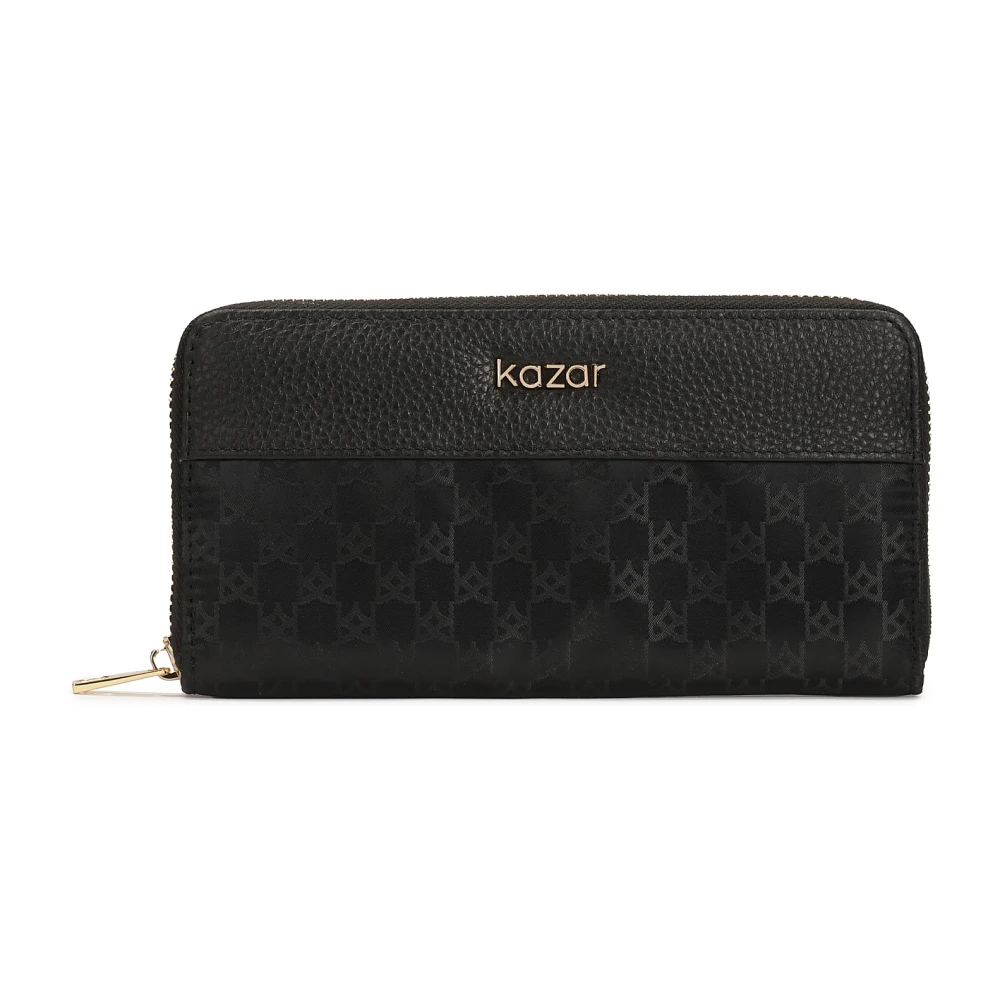 Kazar Zwarte ritssluiting portemonnee met reliëf monogrammen Black Dames