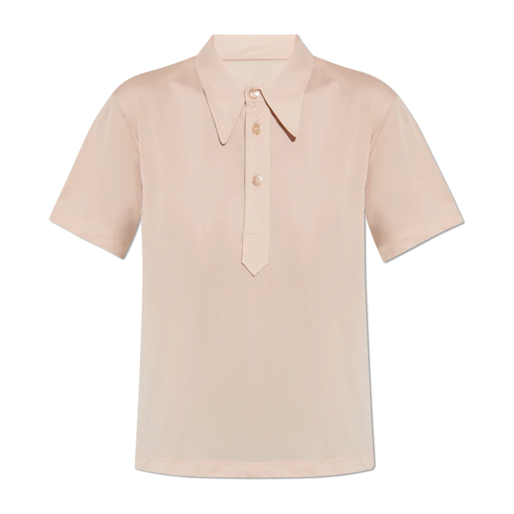 Maison Margiela Vrouw Roze Tops Dames, S, Leer, Polo Met Korte Mouwen