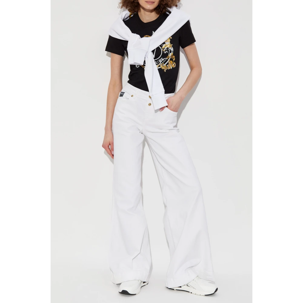 Versace Jeans Couture T-shirt met print en glinsterende applicaties Black Dames