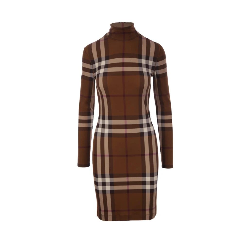Burberry Bruine Tartan Aansluitende Jersey Jurk Brown Dames