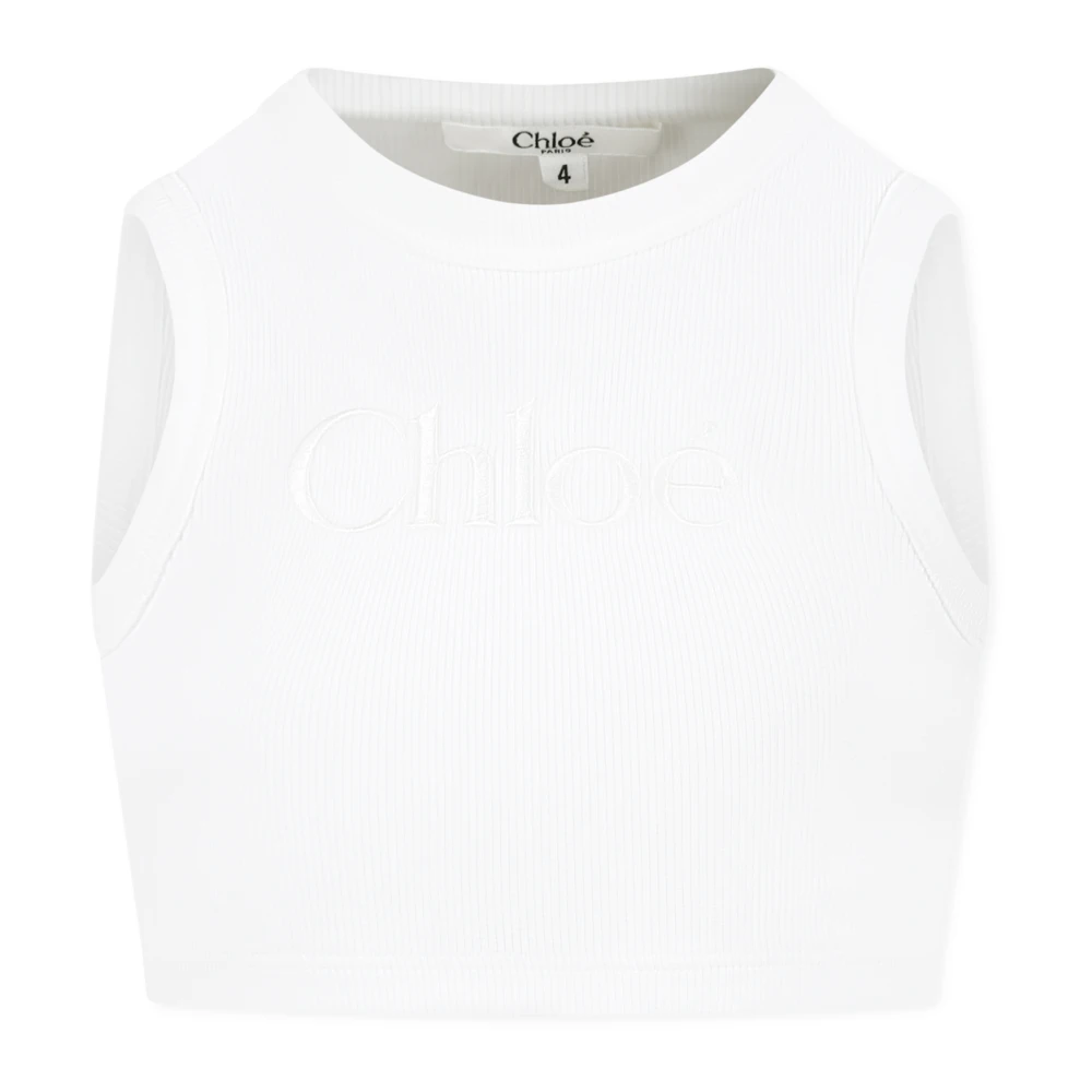 Chloé Vit Ribbad Crop Top Ärmlös White, Unisex