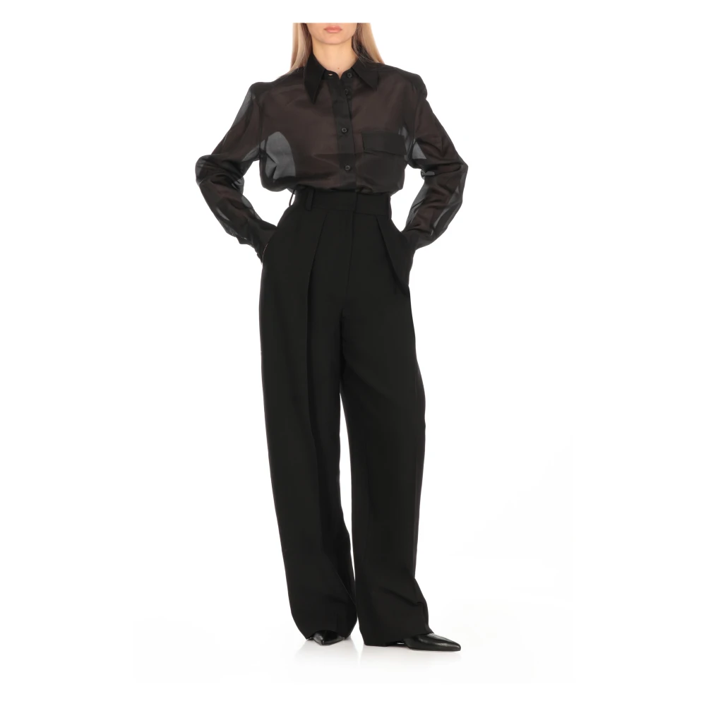 Khaite Zwarte Wollen Palazzo Broek Black Dames