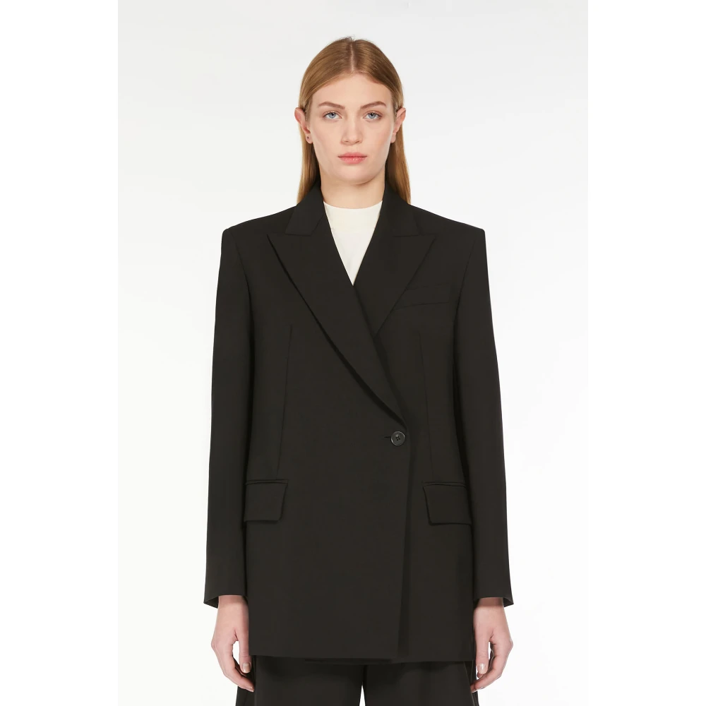 Max Mara Weekend Zwarte Wol Double-Breasted Blazer Black Dames