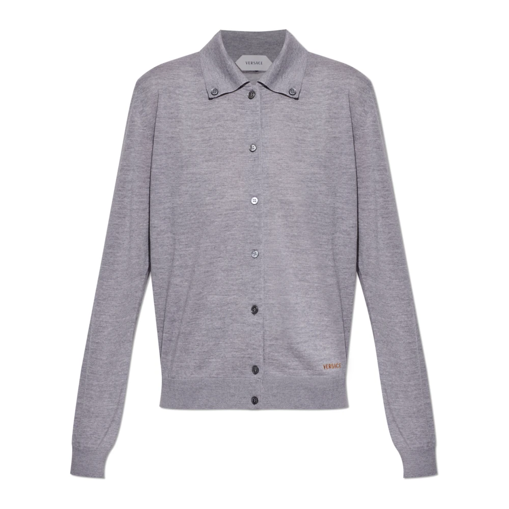 Versace Donna Grigio - Cardigan In Maglia Di Lana Ricamata - Knitwear - S