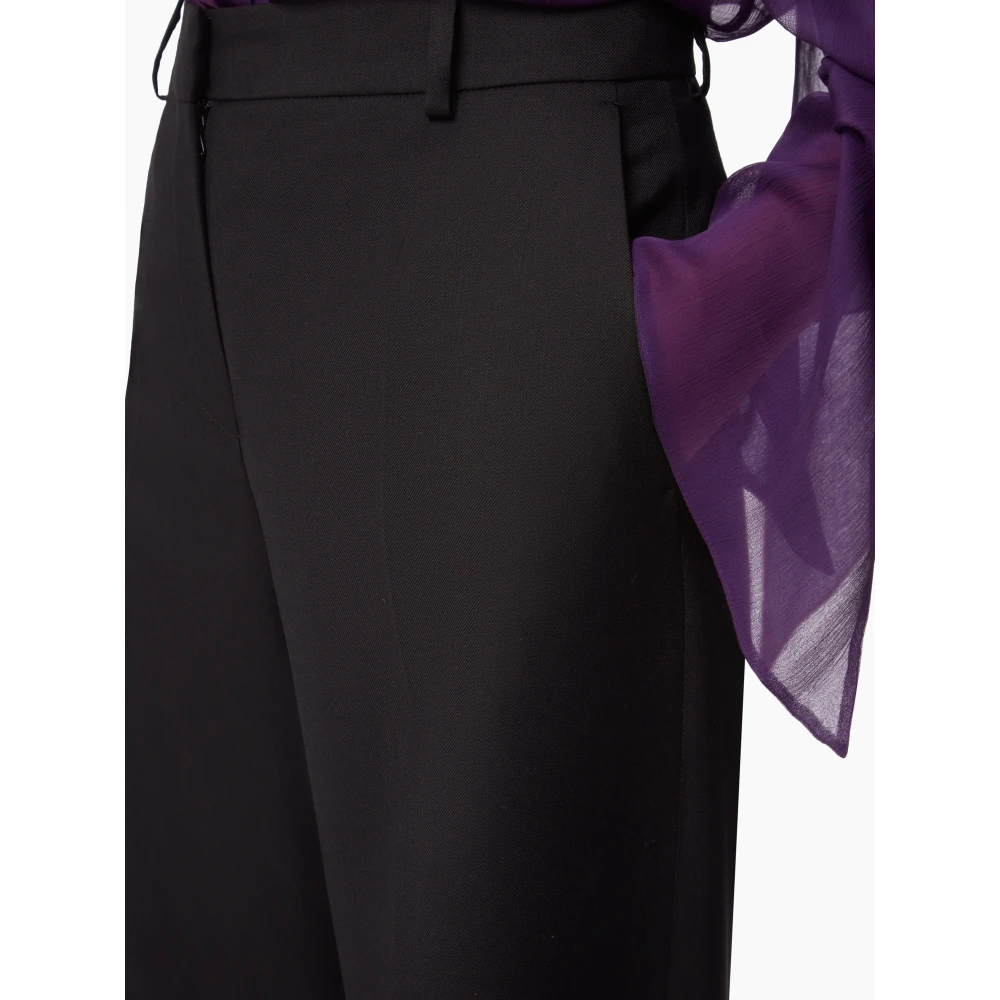 Nina Ricci Zwarte Wol Gabardine Straight Broek Black Dames