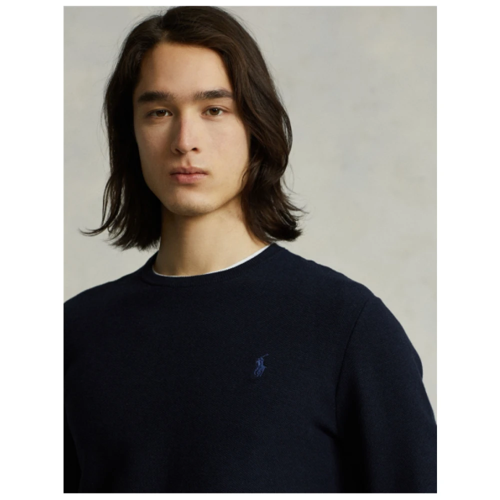 Polo Ralph Lauren Navy Heather Pima Katoenen Ronde Hals Trui Blue Heren