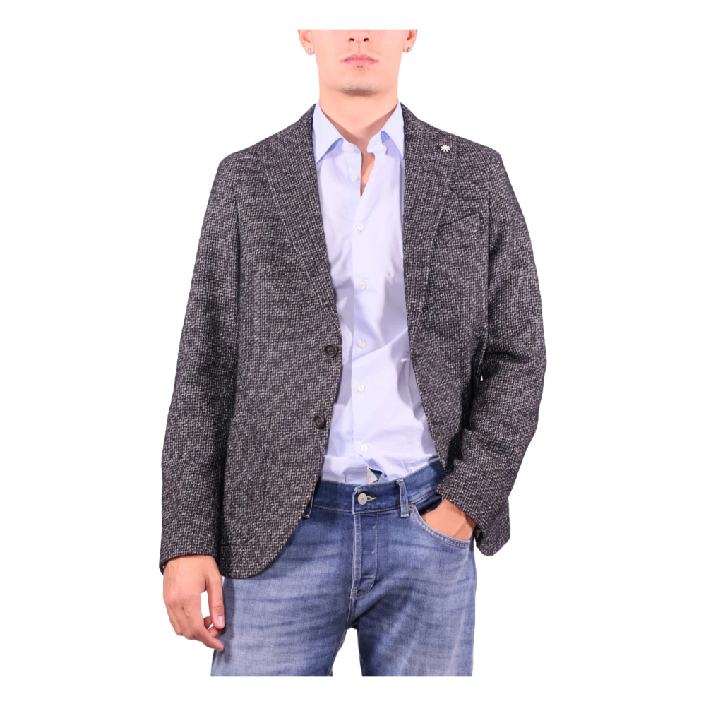 Manuel Ritz Zwarte wolmix Bouclè Jas Black Heren