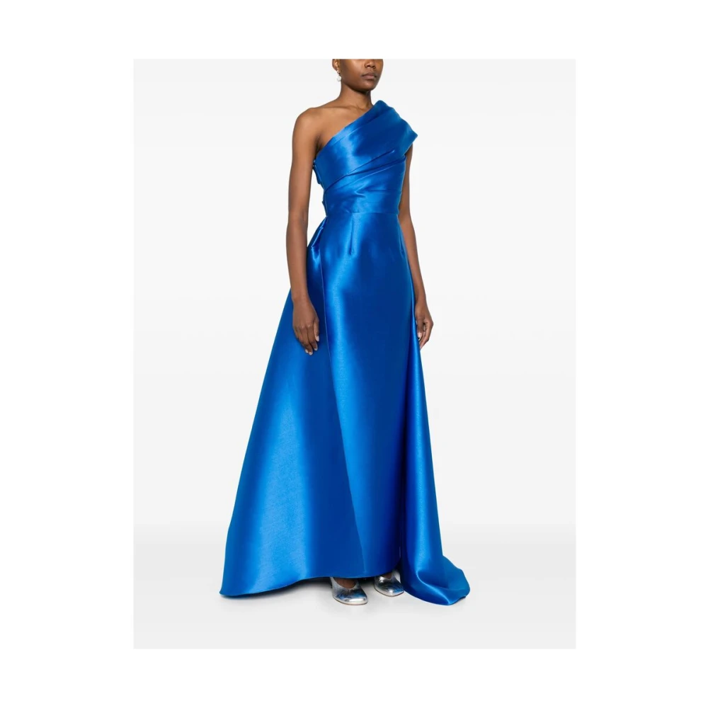 Solace London Blauwe Satijnen One-Shoulder Jurk Blue Dames