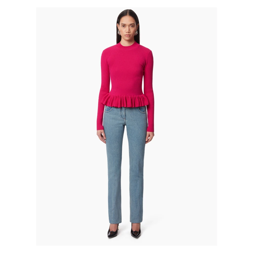 Nina Ricci Ruffle Peplum Sweater in Roze Pink Dames