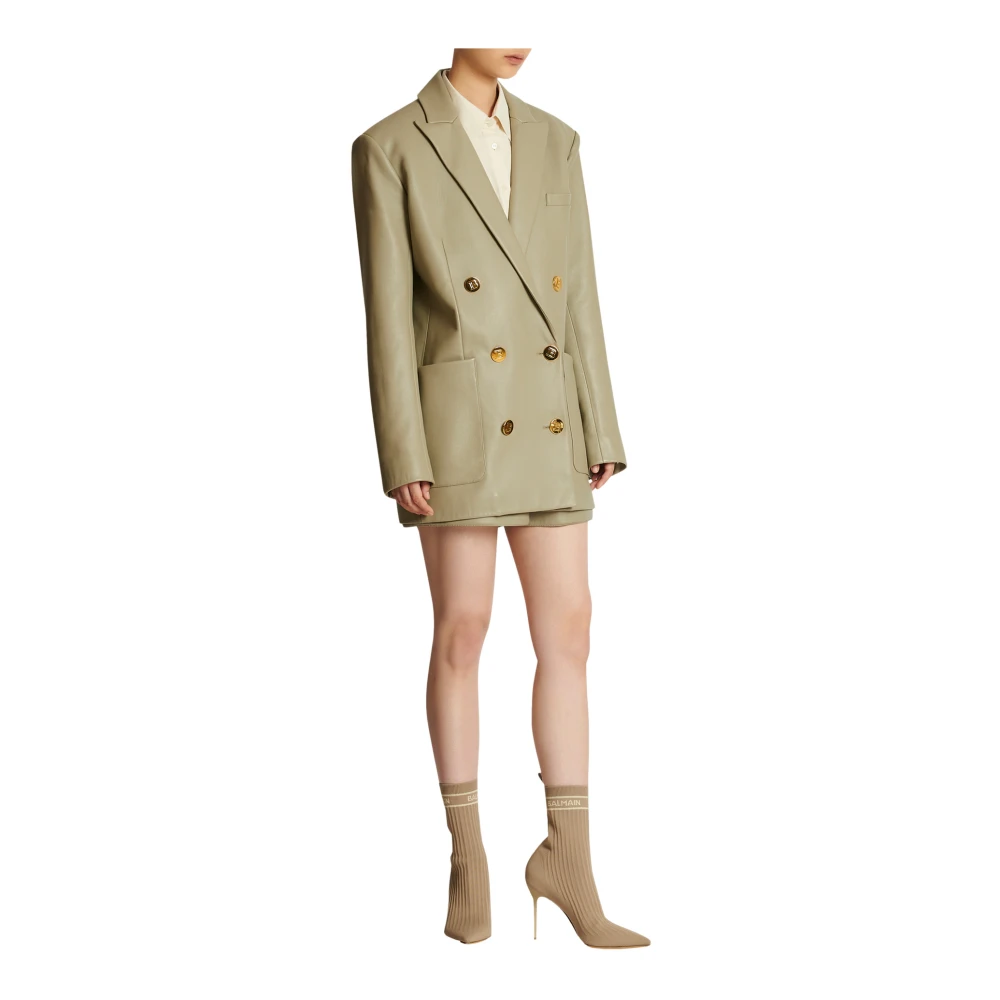 Balmain Leren Blazer Jas Beige Dames