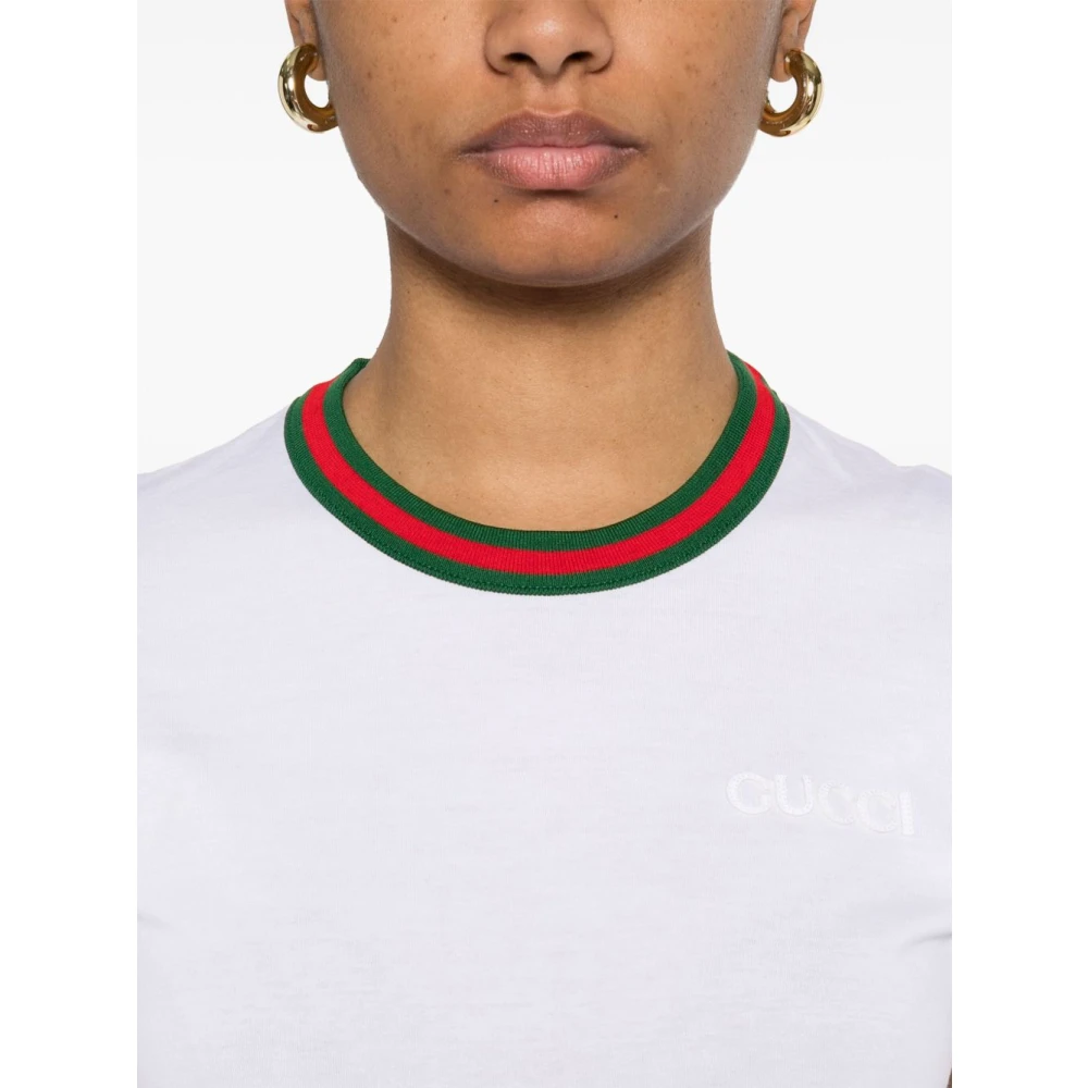 Gucci Witte Geborduurde Logo T-shirts en Polos White Dames