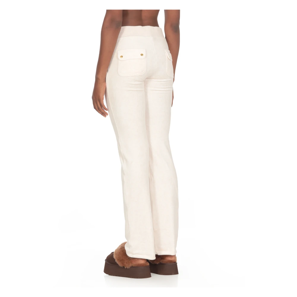 Juicy Couture Ivoor Katoenen Broek met Trekkoord Taille Beige Dames
