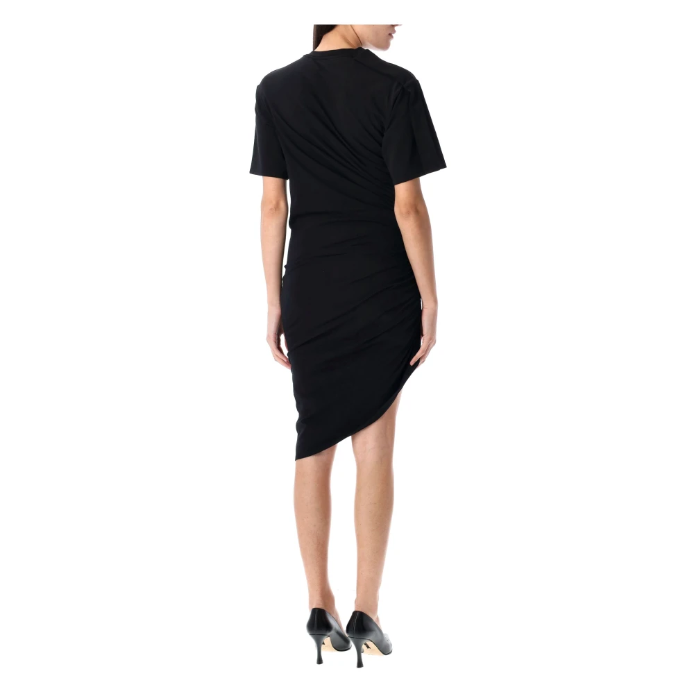 Mugler Zwarte Gedrapeerde Doorgeprikt Dagjurk Black Dames