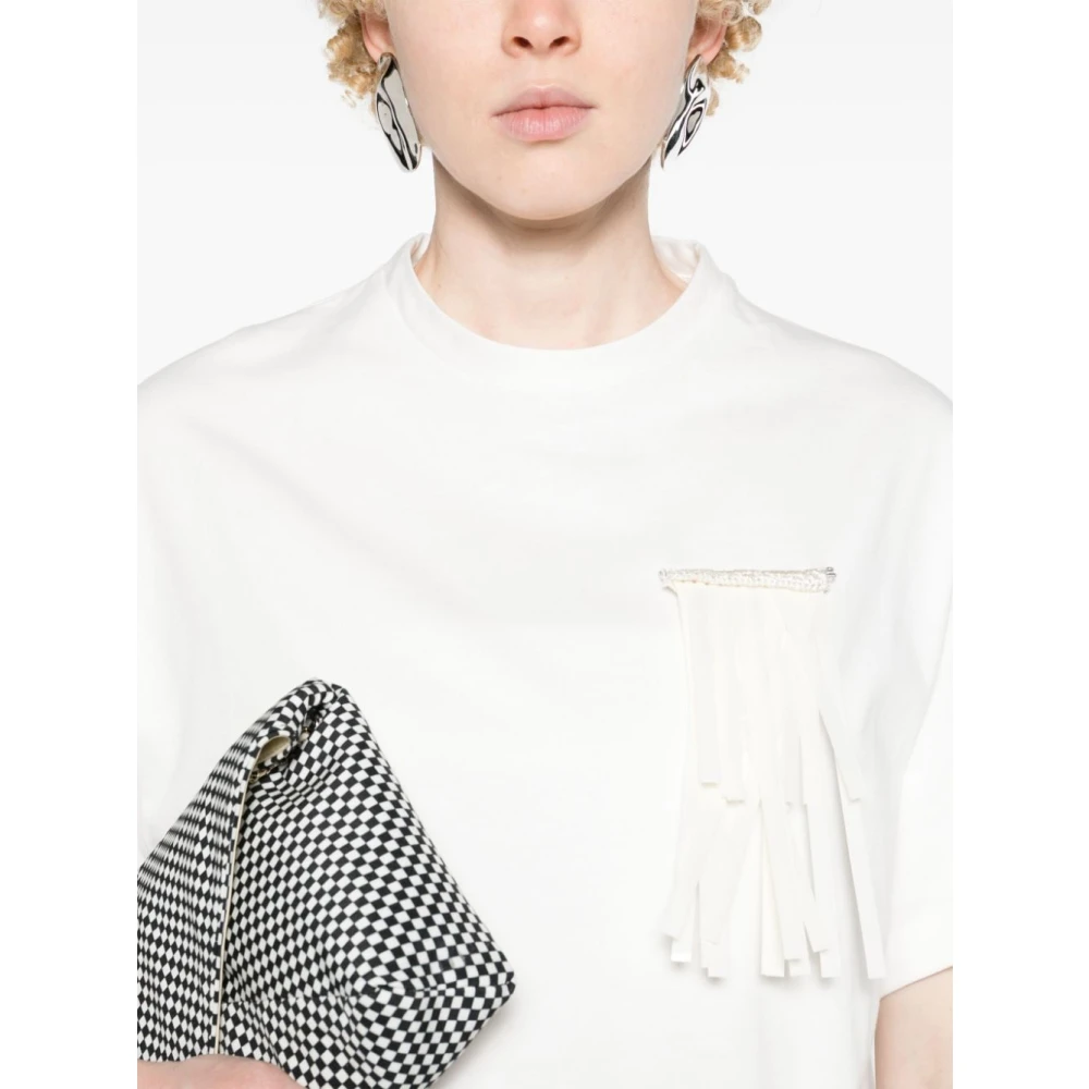 Jil Sander Witte Katoenen Jersey T-shirt met Franje Broche White Dames