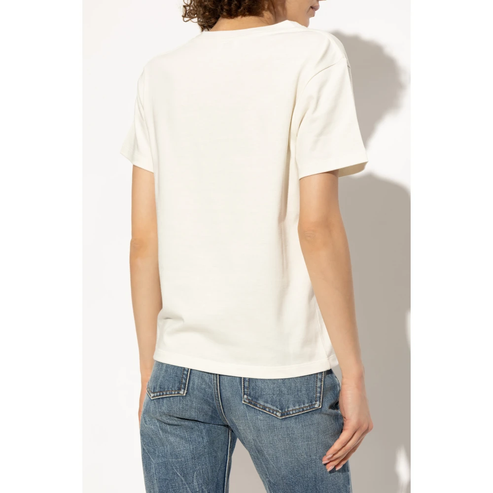 Saint Laurent T-shirt met Logo Patch Beige Dames