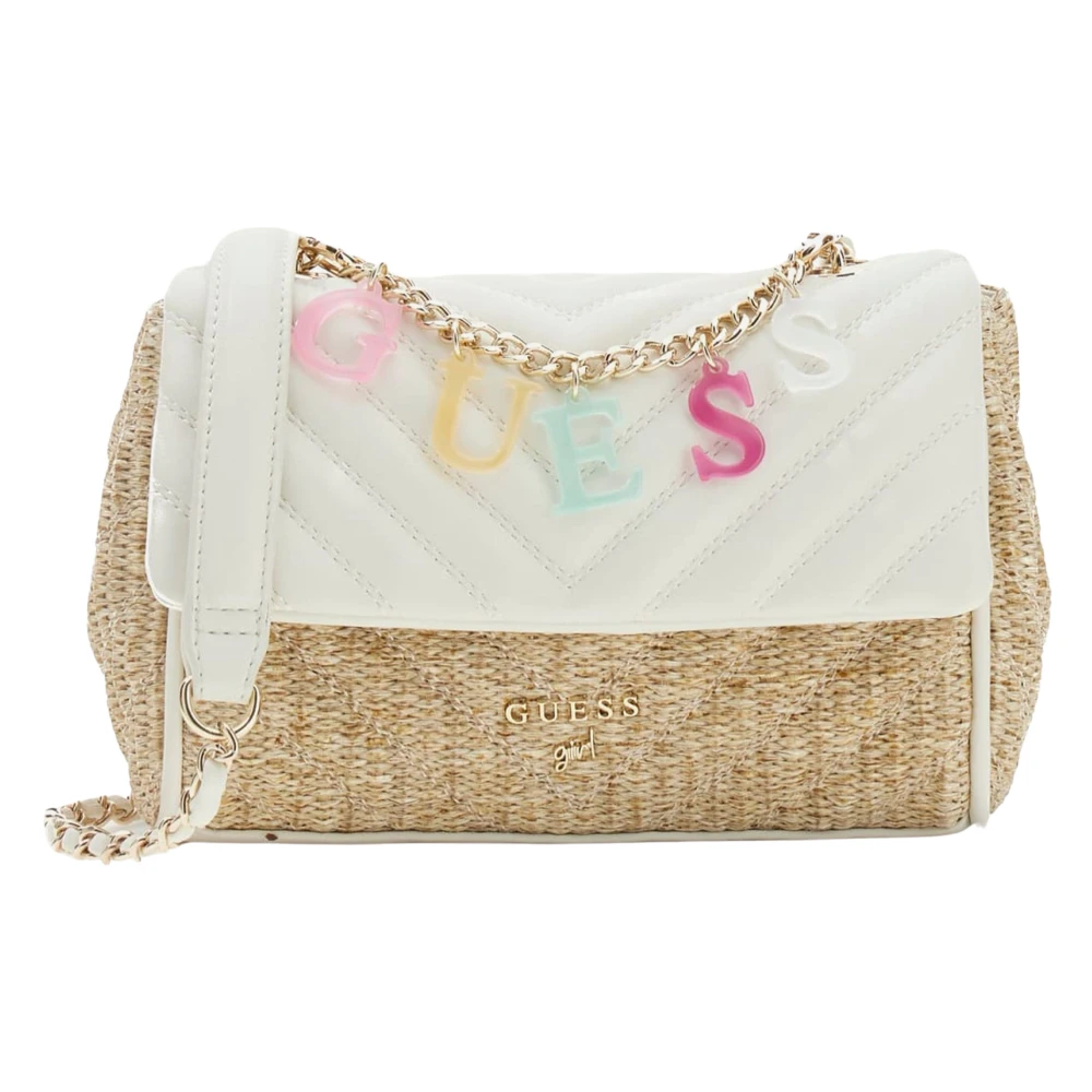 Guess Women's White Straw Crossbody Flap Bag