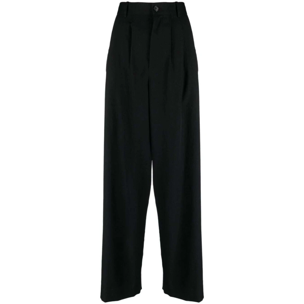 The Row Zwarte Wol Box-Pleat Wijde Pijp Broek Black Dames