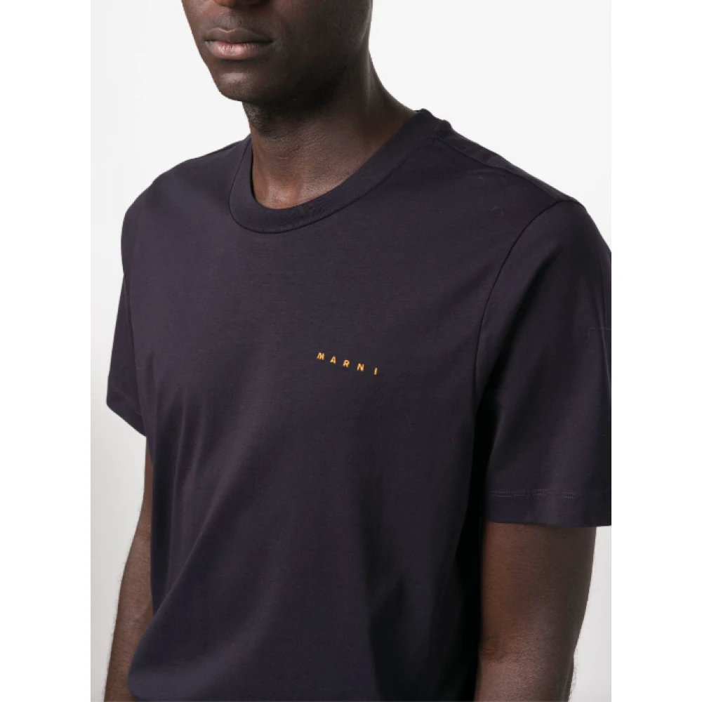 Marni Blauw Zwart Logo T-shirt Blue Heren