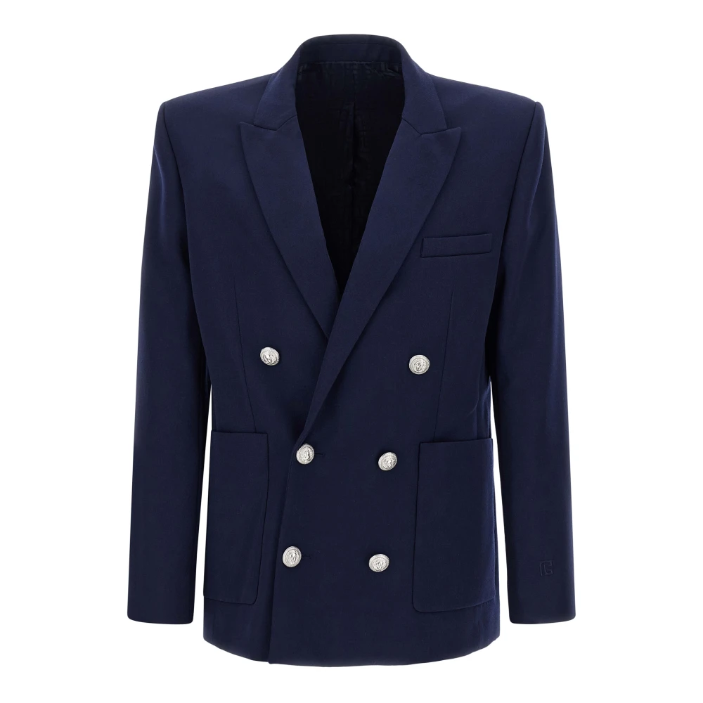 Balmain Men's Blue Double-Breasted Blazer