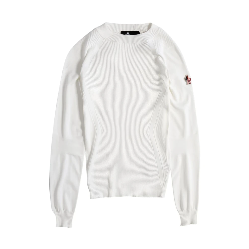 Moncler , Round-Neck Knitwear, Female, Beige, S, Ribbed Jumper