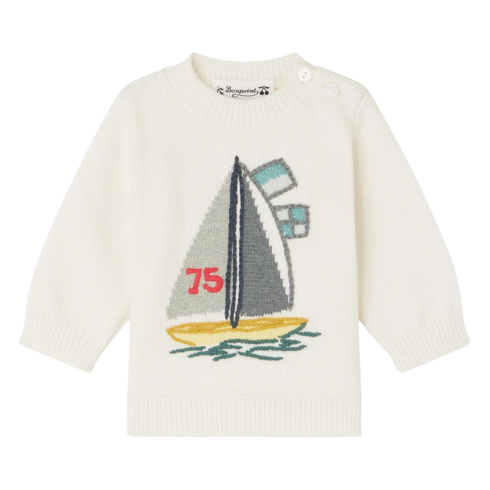 Bonpoint Boys Beige Kids Knitwear, 12 M, Luxurious Ivory Jumper For Baby