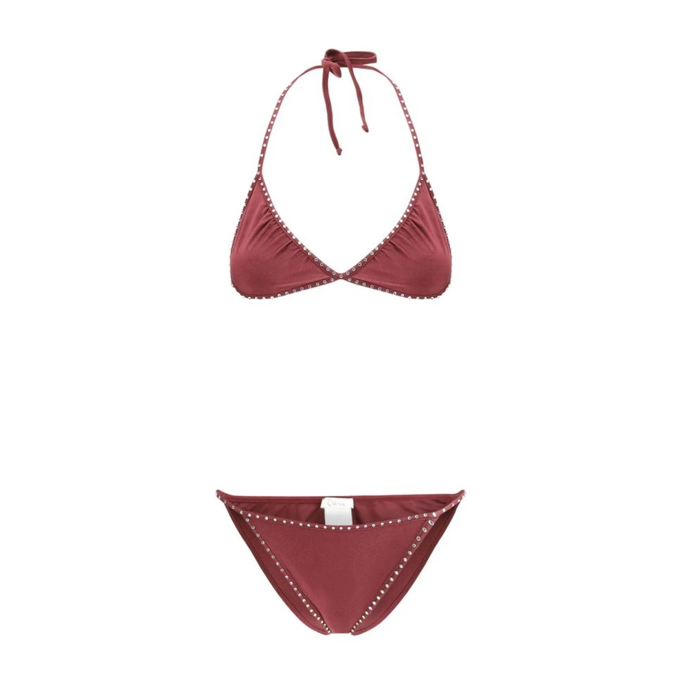 Oseree Sprankelende driehoekige top badpak met strass Red Dames