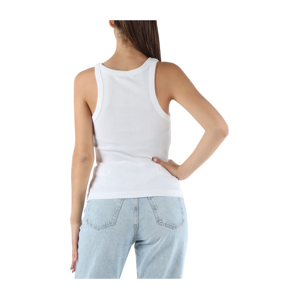 Calvin Klein Jeans Stretch Katoenen Geribbelde Tanktop White Dames