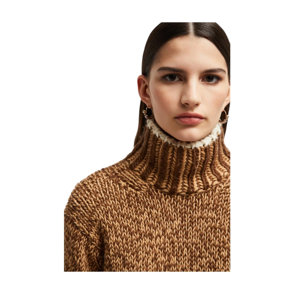 Moncler Gestreepte wollen blend polokraag trui Brown Dames