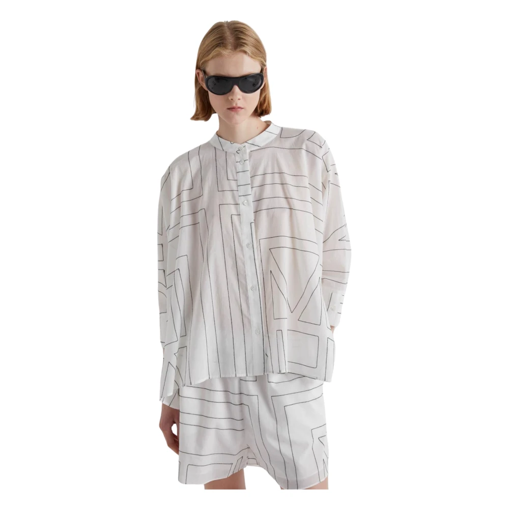 Meimeij Women's White M6ebb2 Kimono Shirt With Topstitching And Korean Collar - Shirts - 2XL - Blouses & Shirts